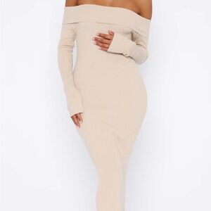 NWT White Fox “Don’t Call Me Anymore Long Sleeve Maxi Dress” in Oat